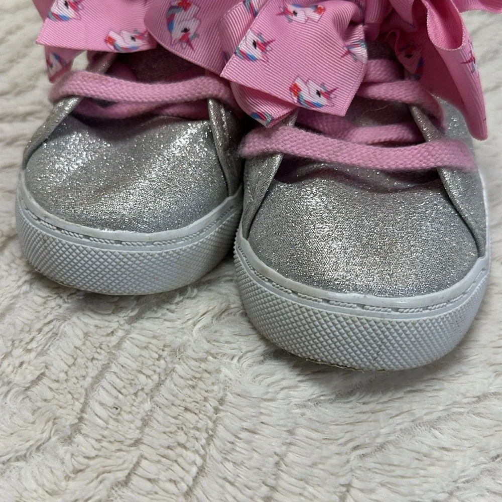 Jojo Siwa high top glitter sneakers with unicorn ribbon laces Girls Sz 3
